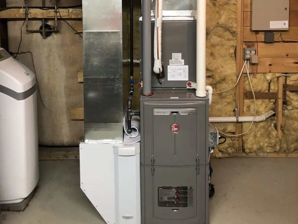 Rheem high-efficiency gas furnace installation in Southern NH