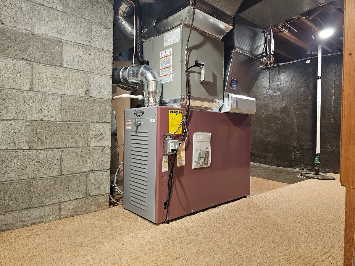 Thermo Pride oil furnace basement installation in Southern NH